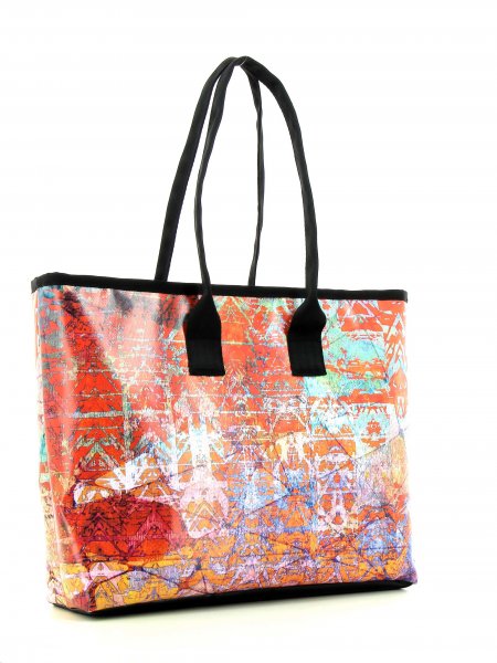 Shopping bag Deutschnofen Loderin orange, red, pink, turquoise, colourful, lines, geometric, vintage