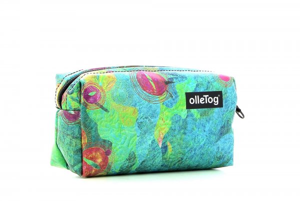 Cosmetic bag Burgstall Silvester turquoise, green, pink, orange, dots, lines, patchwork