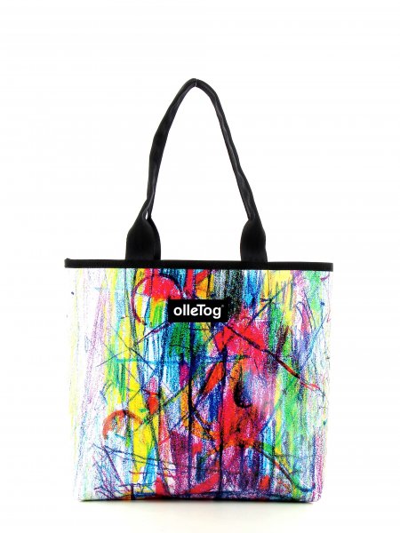 Shopping bag Kurzras Weinberg pink, colourful, lines, circles, drawing