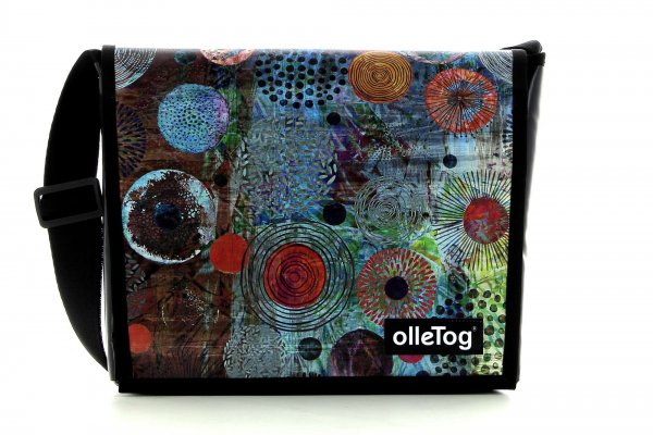 SALE messenger bag Vogtland colorful, abstract, blue, red, orange, circles, patchwork