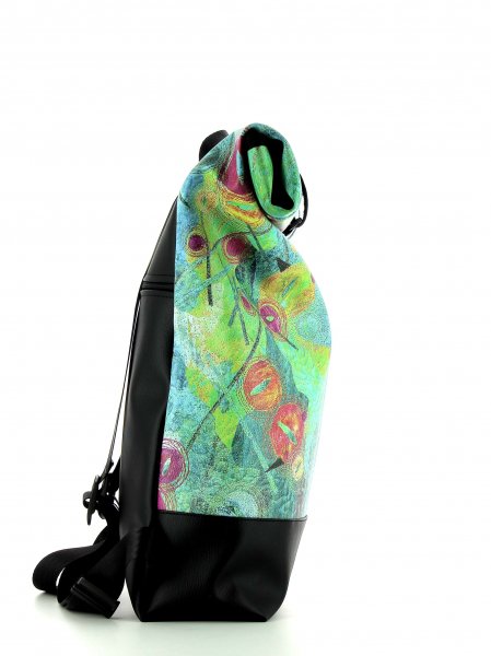 Roll backpack Riffian Silvester turquoise, green, pink, orange, dots, lines, patchwork