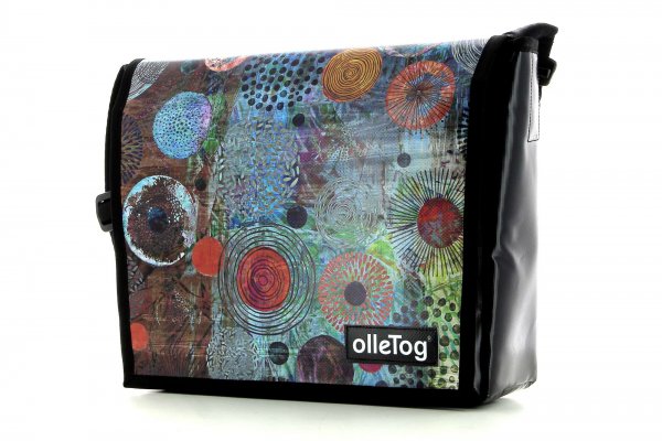 SALE messenger bag Vogtland colorful, abstract, blue, red, orange, circles, patchwork