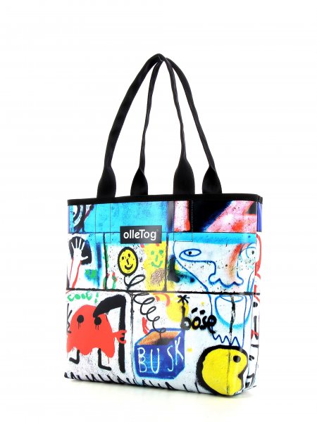 Shopping bag Kurzras Petersberg Smile, white, blue, black, red, funny, wall, cartoon