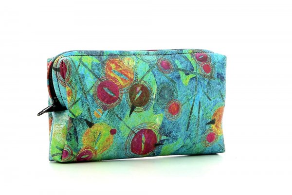 Cosmetic bag Steinegg Silvester turquoise, green, pink, orange, dots, lines, patchwork