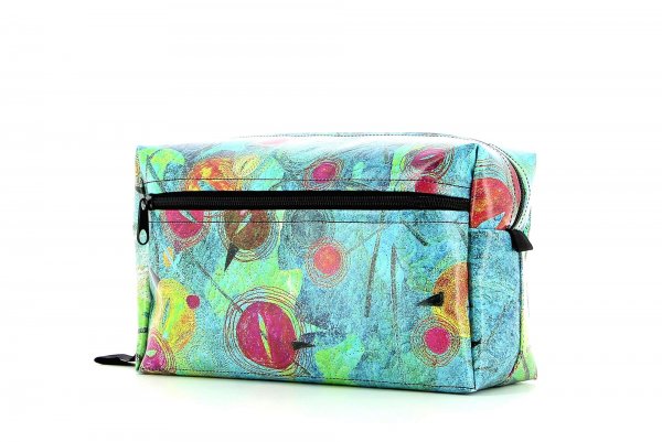 Toiletry bag Naturns Silvester turquoise, green, pink, orange, dots, lines, patchwork
