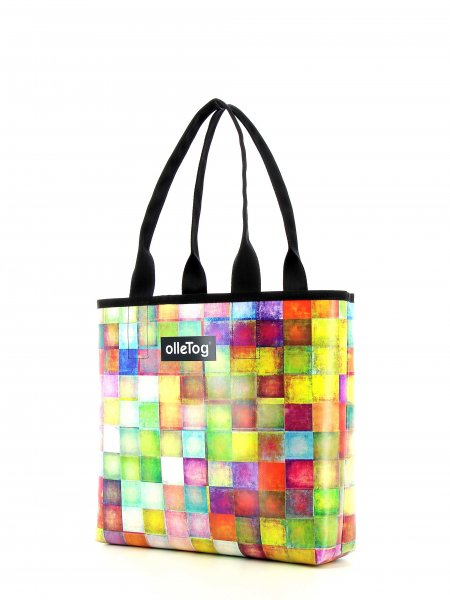 Shopping bag Kurzras Walburg plaid, colored, geometric, yellow, white, pink, green, blue