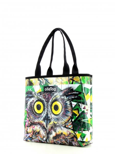 Shopping bag Kurzras Rambach Owl, green, white, brown, animals, nature