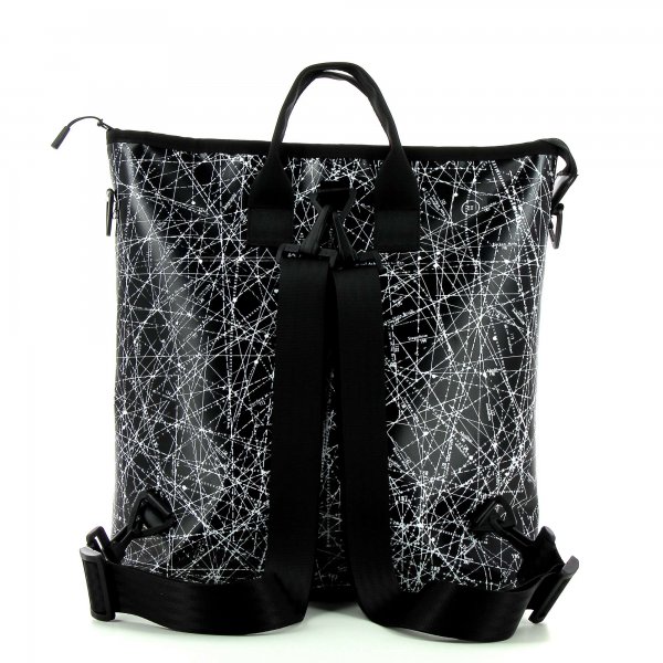Backpack bag Pfalzen Montog black, white, lines, fonts, two-colour, starry sky