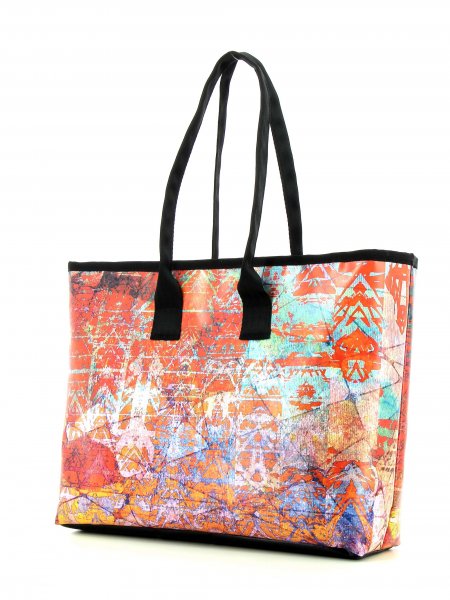 Shopping bag Deutschnofen Loderin orange, red, pink, turquoise, colourful, lines, geometric, vintage