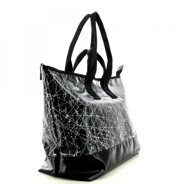 Taschen Reisetasche Montog schwarz, weiß, Linien, Schriften, zweifarbig, Sternenhimmel