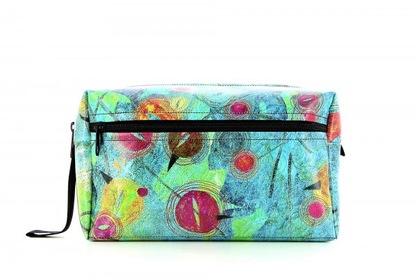 Toiletry bag Naturns Silvester turquoise, green, pink, orange, dots, lines, patchwork