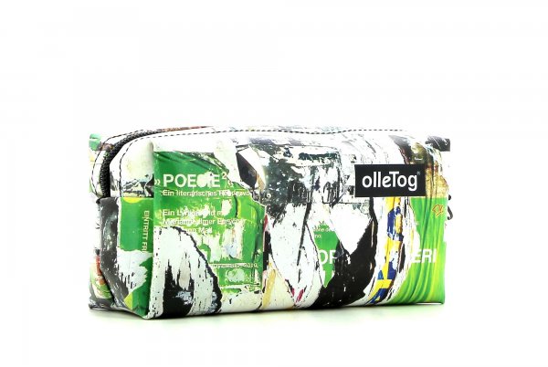 Cosmetic bag Burgstall Spaur photo collage, green, yellow, torn poster