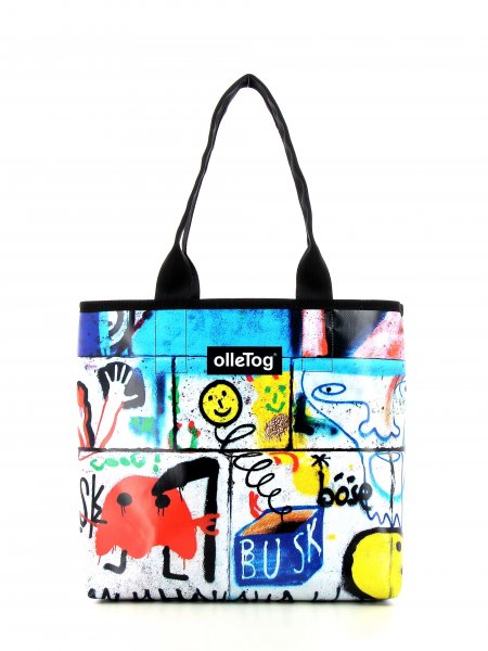 Shopping bag Kurzras Petersberg Smile, white, blue, black, red, funny, wall, cartoon