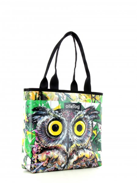 Shopping bag Kurzras Rambach Owl, green, white, brown, animals, nature