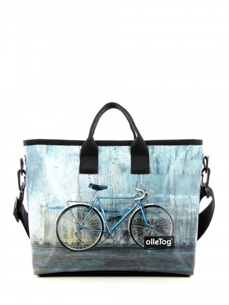 Shopping bag Tschars Montani grey, turquoise, retro, vintage, wall, concrete, racing bike 