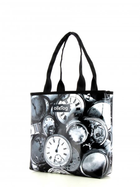 Shopping bag Kurzras Veneto black, white, pocket watch, vintage, retro