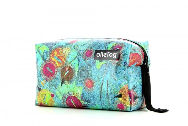 Accessory Toiletry bag Silvester turquoise, green, pink, orange, dots, lines, patchwork