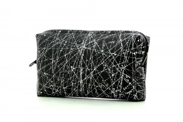 Cosmetic bag Steinegg Montog black, white, lines, fonts, two-colour, starry sky