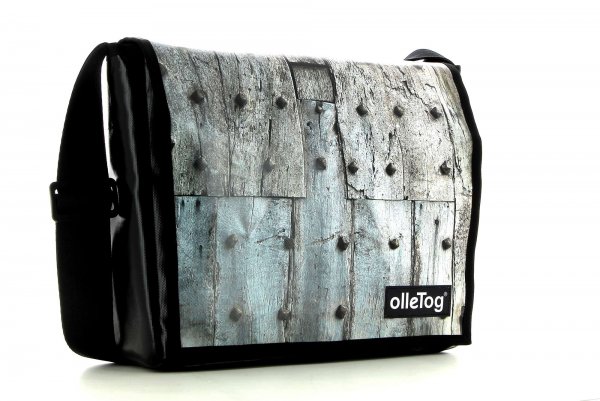 Messenger bag Bruneck Zanser Stripes, grey, wooden wall, rust, nails