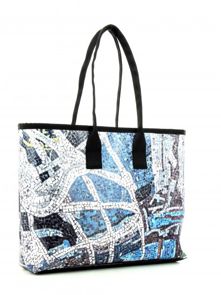 Taschen Shopper Schanzen Mosaik, blau, grau, türkis, Wand, Stein