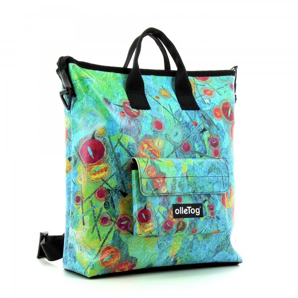 Backpack bag Pfalzen Silvester turquoise, green, pink, orange, dots, lines, patchwork