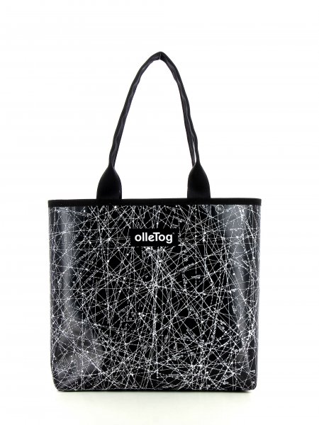 Shopping bag Kurzras Montog black, white, lines, fonts, two-colour, starry sky