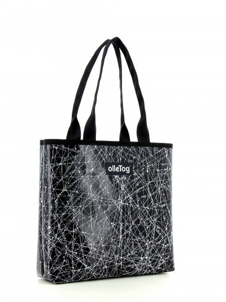 Shopping bag Kurzras Montog black, white, lines, fonts, two-colour, starry sky
