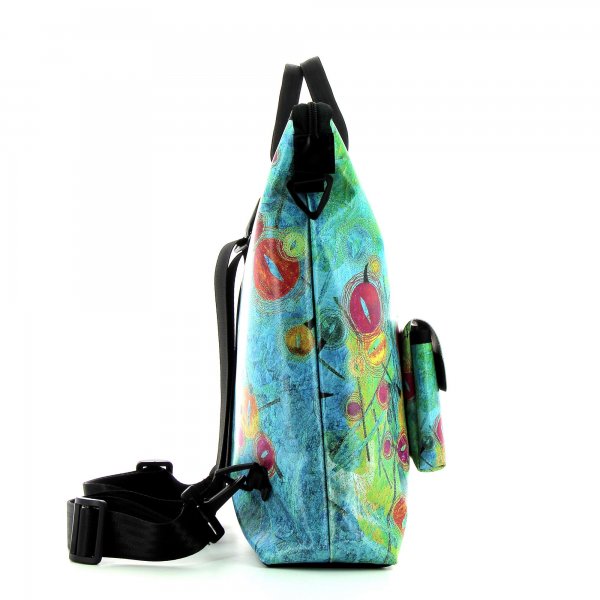Backpack bag Pfalzen Silvester turquoise, green, pink, orange, dots, lines, patchwork