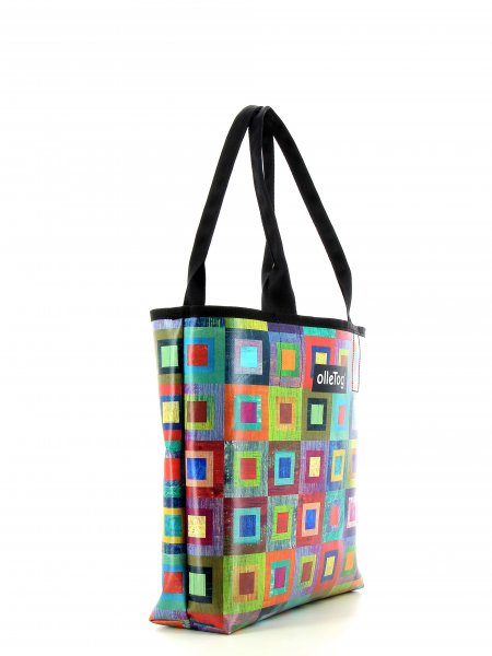 Shopping bag Kurzras Damm colored, checked, geometric, yellow, lilac, blue
