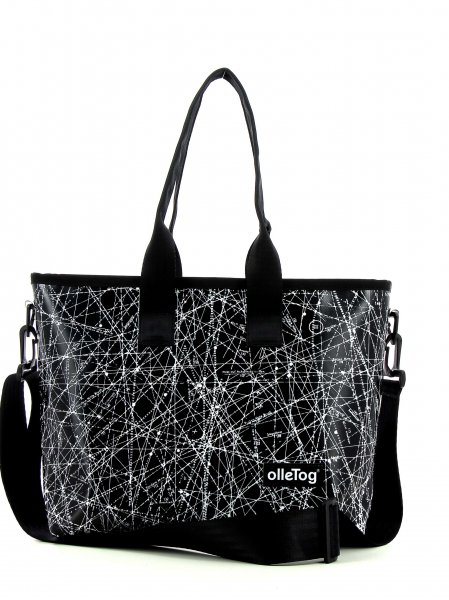 Shopping bag Völlan Montog black, white, lines, fonts, two-colour, starry sky