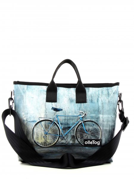 Shopping bag Tschars Montani grey, turquoise, retro, vintage, wall, concrete, racing bike 