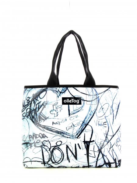 Shopping bag Taufers Wird black, white, two-coloured, graffiti