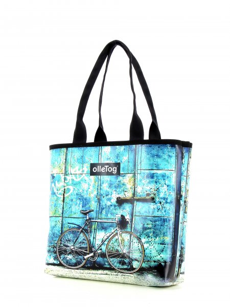 Shopping bag Kurzras Antlas racing cycle, retro, vintage, turquoise, white, black