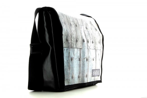 Messenger bag Bruneck Zanser Stripes, grey, wooden wall, rust, nails
