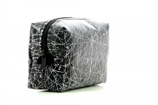 Cosmetic bag Vellau Montog black, white, lines, fonts, two-colour, starry sky