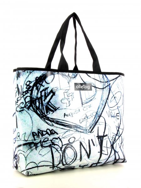 Shopping bag Villanders Wird black, white, two-coloured, graffiti
