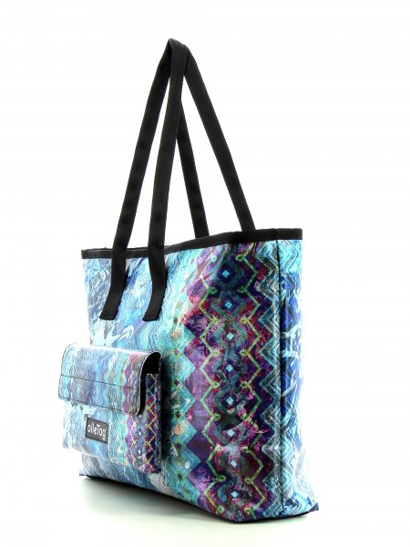 Shopping bag Deutschnofen Hasl Abstract, Blue, Lilla, Turquoise, Lines, Vintage