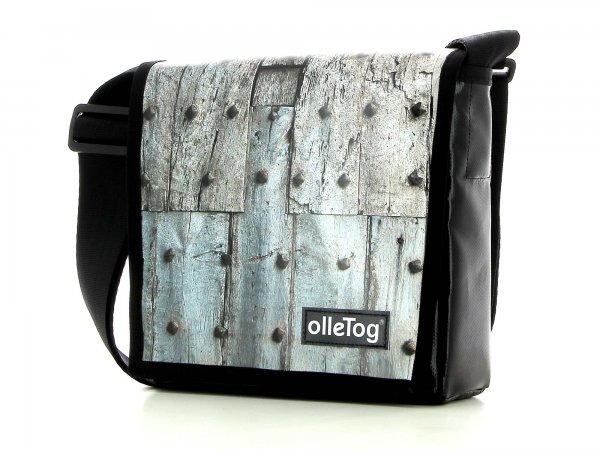 Messenger bag Glurns Zanser Stripes, grey, wooden wall, rust, nails