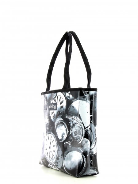 Shopping bag Kurzras Veneto black, white, pocket watch, vintage, retro