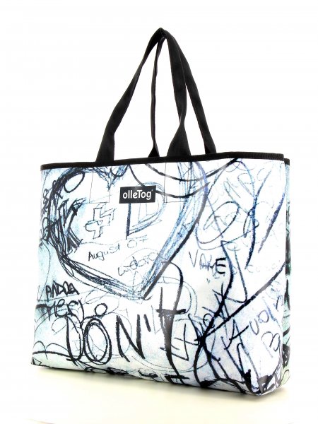 Shopping bag Villanders Wird black, white, two-coloured, graffiti