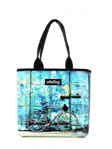 Shopping bag Kurzras Antlas racing cycle, retro, vintage, turquoise, white, black