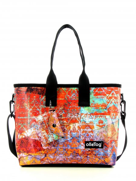 Shopping bag Völlan Loderin orange, red, pink, turquoise, colourful, lines, geometric, vintage
