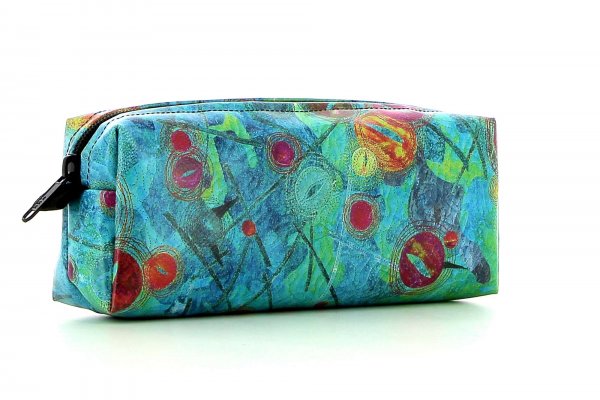 Pencil case Rabland Silvester turquoise, green, pink, orange, dots, lines, patchwork