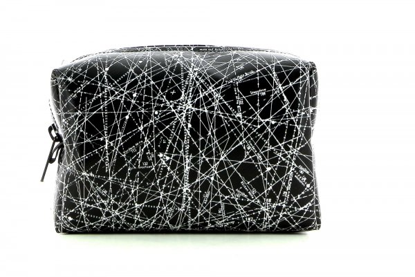 Cosmetic bag Vellau Montog black, white, lines, fonts, two-colour, starry sky
