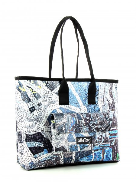 Taschen Shopper Schanzen Mosaik, blau, grau, türkis, Wand, Stein