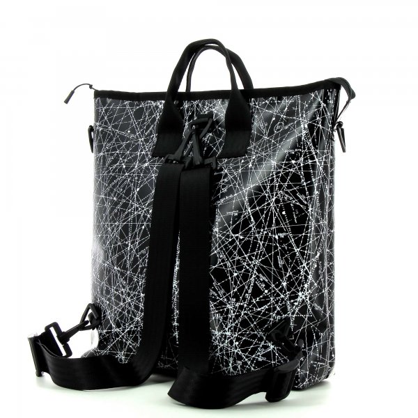Backpack bag Pfalzen Montog black, white, lines, fonts, two-colour, starry sky