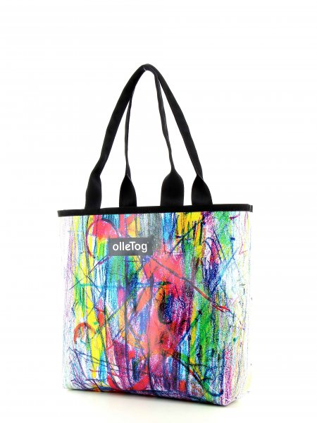 Shopping bag Kurzras Weinberg pink, colourful, lines, circles, drawing