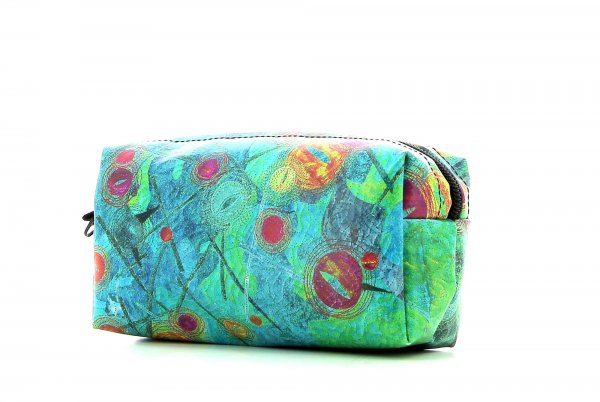 Cosmetic bag Burgstall Silvester turquoise, green, pink, orange, dots, lines, patchwork