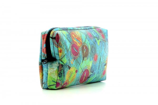 Cosmetic bag Steinegg Silvester turquoise, green, pink, orange, dots, lines, patchwork