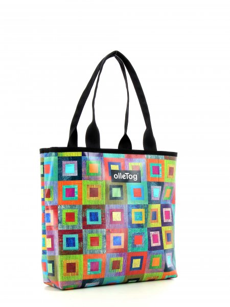 Shopping bag Kurzras Damm colored, checked, geometric, yellow, lilac, blue